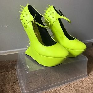 Spiked Neon Yellow platform wedges